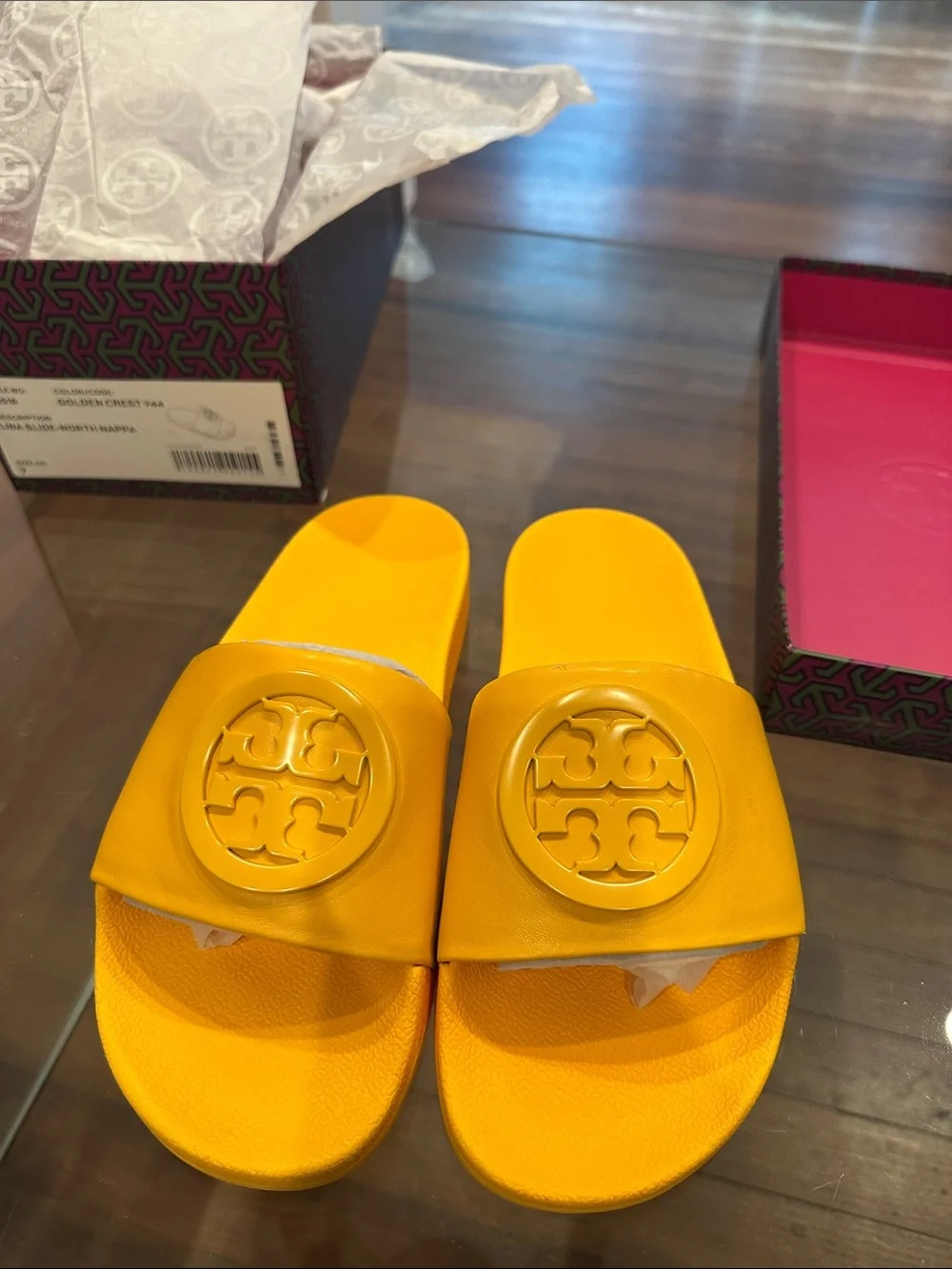 Tory Burch NIB Lina Slide Orange Logo Slide Sandals